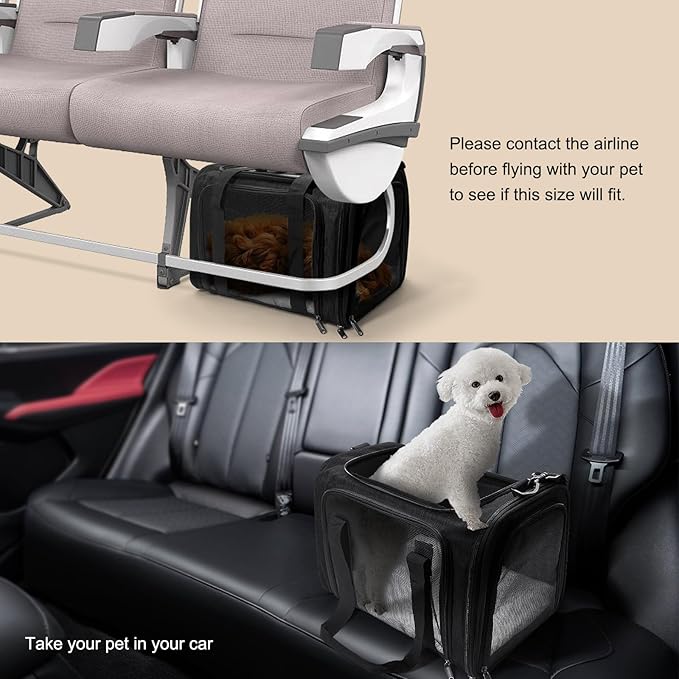 Dog Carrier for Pets, Up to 25 Lbs, Collapsible Travel Carriers for Puppy with Shoulder Strap and Removable Mat, 20x13x13 Inch, Black