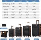 6 Piece Luggage Sets with Bags, Lightweight Expandable Checked Luggage Sets, Hardshell ABS Spinner Wheels Carry on Suitcase with TSA Lock, for Travel, Women Men (Black Brown, 18/20/24/28inch+2bags)