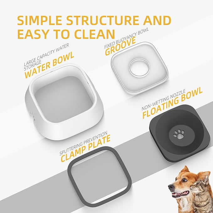 Dog Drinking Bowl, No-Spill Slow Feeder Water Bowl for Dogs and Cats with Floating Disk - Splash-Proof Design for Travel, Ideal for Small Dogs and Messy Drinker