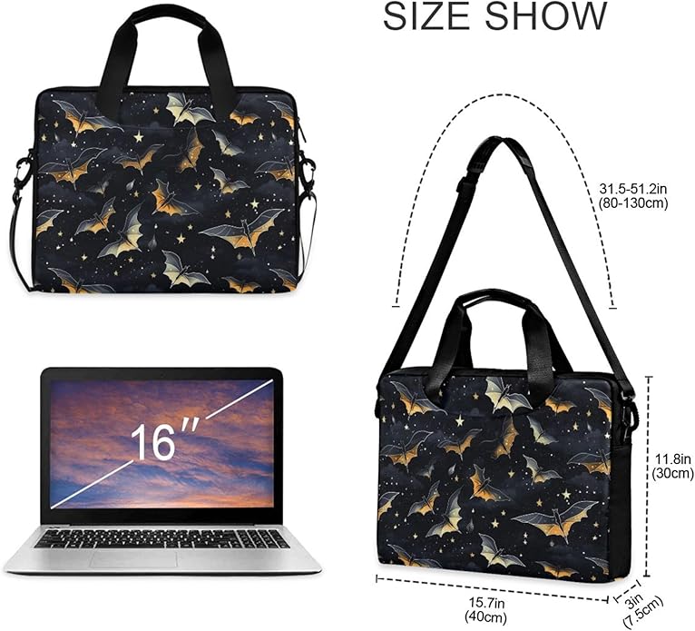 MNSRUU Laptop Bag for 15.6 inch Black Gothic Bats