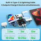 Magnetic Portable Charger for iPhone with Built-in Cable,10800mAh Wireless Power Bank for Magsafe Travel Essential,6-in-1 25W PD Fast Charging USB C Battery Pack for iPhone 17/16/15/14/13, Apple Watch