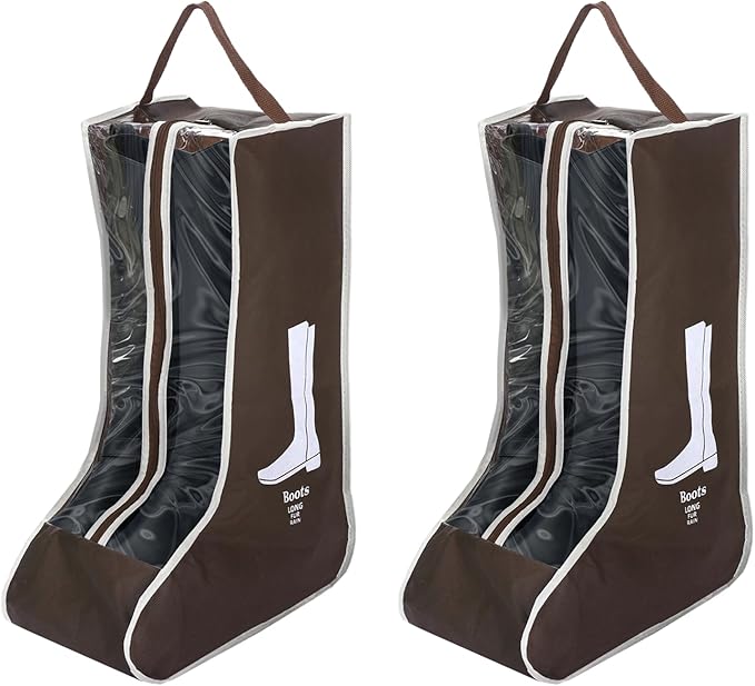 2 Pack Brown Boot Storage Bag, Portable Dust Proof Boot Bags for Cowboy Boots, Shoe Cover Protector Bag for Boots Storage and Organizer Packing, Tall Boot Storage Carry Bag for Travel Daily Use