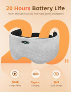 Sleep Mask with Bluetooth 6.0 Headphones, 20H Playtime Sleeping Headphones for Side Sleepers, Adjustable Blackout Eye Mask for Travel Meditation, Noise-Reducing Sleep Mask Gifts for Women Men, Gray