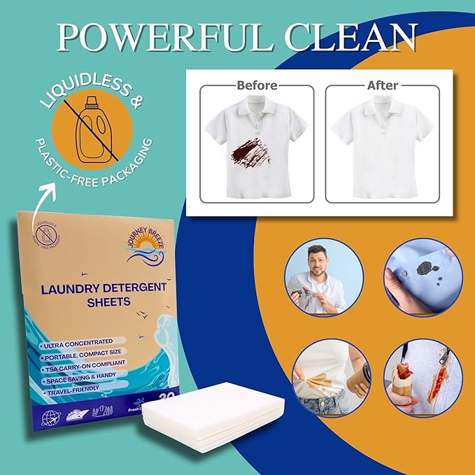 Travel Laundry Detergent Sheets Pack of 3 – Compact Laundry Sheets for Travel, Hand Wash or Machine Wash Detergent Strips for Sink Washing Clothes on Trips, Hotels & Cruises