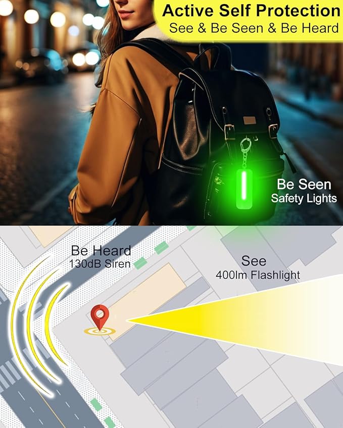 Personal Alarm for Women, Rechargeable with Safety Lights & Low Battery Notice, 130dB Siren with LED Flashlight Strobe Light for Emergency, Dual Light Sources Safety Keychain