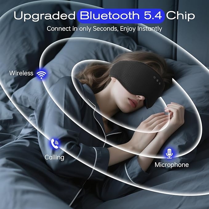 Sleep Mask with Bluetooth 5.4 Headphones, Removable 3D Eye Cups, Timing Sleeping Headphones for Side Sleepers, Wireless Music Eye Mask Speakers for Men, Women, Tech Gifts, Black