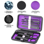 Glamne Manicure Set Nail Clippers Kit Professional Stainless Steel Nail Care Tools with Leather Travel Case 10 in 1 Purple