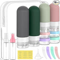 ME.FAN 18 Pack Travel Bottles for Toiletries, TSA Approved Silicone Portable Size Bottle, Refillable Cosmetic Container Kits for Conditioner, Shampoo, Lotion,Face Cream - Morandi