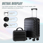 Kids Luggage Sets for Girls, 2 Piece Luggage Set, 20 Inch Rotating Wheel Suitcase with 14 Inch Cosmetic Case, Lightweight Hardshell Suitcase with 360° Spinner Wheels for Travel (Black)