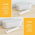 D-Line Cable Management Box, Power Strip Holder, Floor Outlet Hider, Desk Cord Organizer, Cover TV Wires, 12.75" (L) x 5" (W) x 4.5" (H), for use with Power Strips up to 10.5in Length - Small, White