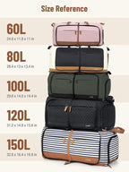 Lekesky Foldable Travel Duffle Bag for Women, Large Duffel Bag with Separate Shoes Compartments & Straps, Carry On Weekend Bag for Women, Hospital, Overnight (Camel & Brown, 80L)
