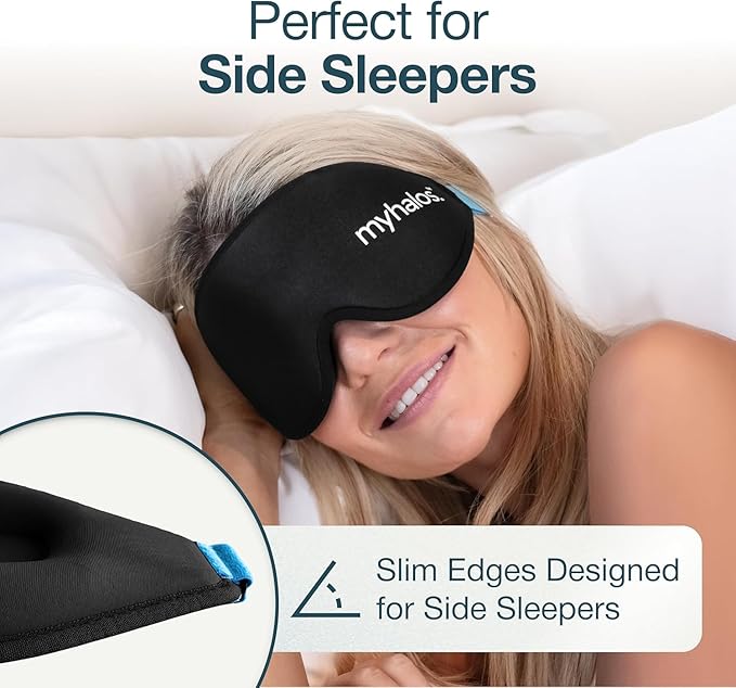 MyHalos® Sleep Mask – 3D Blackout Eye Mask for Women & Men, Side Sleepers, Zero Pressure Memory Foam Eyelash Friendly, Breathable,Award-Winning Sleep Aid for Travel (Black, 1 Count (Pack of 1)