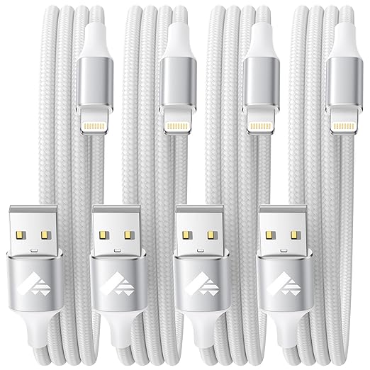 4Pack iPhone Charger 3ft [Apple MFi Certified] USB Lightning Cable Fast Charging iPhone Charger Cord Braided iPhone Cable Cord Compatible with iPhone 14 13 12 11 Pro Max XR XS X 8 7 6 Plus SE, iPad