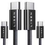 LISEN USB C to USB C Cable for iPhone 16 Charger Cord 240W Type C Charger Fast Charging Cord USB C Cable for iPhone 16e 15 17X iPad MacBook Air Pro Samsung Z Fold 7 Switch 2, 3.3ft+6.6ft/2 Pack/Black