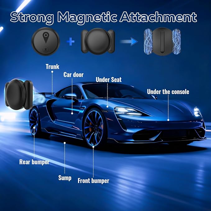GPS Tracker, Mini GPS Tracker for Vehicles Hidden Portable GPS Tracker for Cars Splashproof Available for iOS Find My (iOS Only), No Monthly Fee Subscription No SIM Card Required - Black