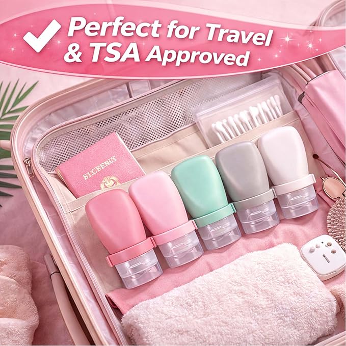2 oz Travel Bottles, Leakproof Silicone Squeeze Bottle Mini Travel Size Container for Toiletries Lotion Shampoo and Conditioner Liquid Salad Dressing to go Condiment, TSA Approved, 4 Pack