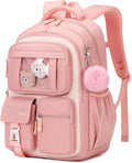 PIG PIG GIRL Kids Backpack for Girls School Bags for Middle School Students Book Bag for Elementary Primary Kawaii Ita Backpack, Pink and Beige