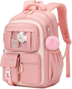 PIG PIG GIRL Kids Backpack for Girls School Bags for Middle School Students Book Bag for Elementary Primary Kawaii Ita Backpack, Pink and Beige