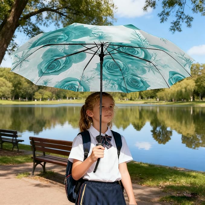 Auto Open Close Umbrellas for Rain and Sun,Folding Windproof Travel Umbrella Summer Pink Flamingos Artwork for Women Men