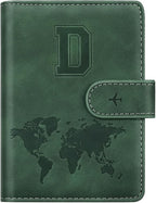 Personalized D Passport Holder Cover Initial Letter Travel Wallet RFID Blocking Passport Cover Credit Card Holder Case Passport Book Holders for Women and Men, Pine Green-D