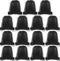 PLULON 15 Pcs Black Drawstring Bags, Drawstring Backpack Bulk, Classic Gym Backpack Bags for Yoga Traveling Outdoor Sports