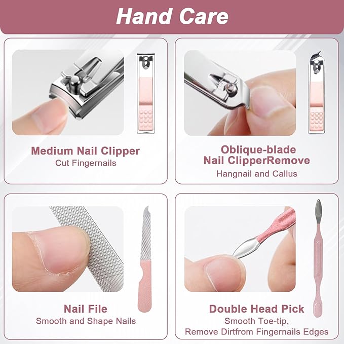 WOXVM Premium Manicure Set, 7 in 1 Professional Nail Clippers Scissors Pedicure Kit, Stainless Steel Cuticle Nail Care Tools with Luxurious Travel Case, Portable Manicure Grooming Kit Gift for Women