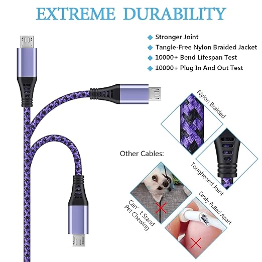 Micro USB Cables [4Pack/6Ft] AILKIN Android USB 2.0A Male to Micro B Charger Cord, Fast Charging Speed Data Wire Nylon Colored Braided Powerline Cable for Samsung Galaxy S7 S6 J7 J3 J8 A01 Kindle Fire