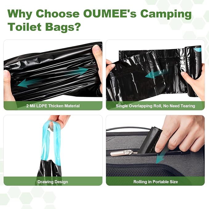 Portable Toilet Bags with Poo Gel Set, 8 Gallon Camping Toilet Bags with Absorbent Gels, Waste Bags, Leak-Proof Trash Bag for Camping Potty, Traveling
