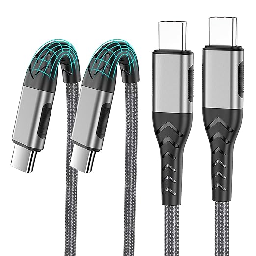 Durcord USB C Charger Cable Fast Charging, 2Pack 60W 6ft USB C to USB C Cable for Android Phone Pad, Type C to Type C Charger Braided USB Cable Silver Compatible with iPhone 15/Pro/Plust/Max Silver