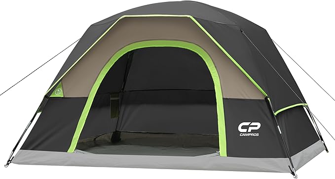 CAMPROS CP Camping Tent 2/4/6 Person, Waterproof Windproof Double Layer Dome Tent, Easy Setup with Large Mesh Windows & Wide Door for Outdoor Camping Backyard