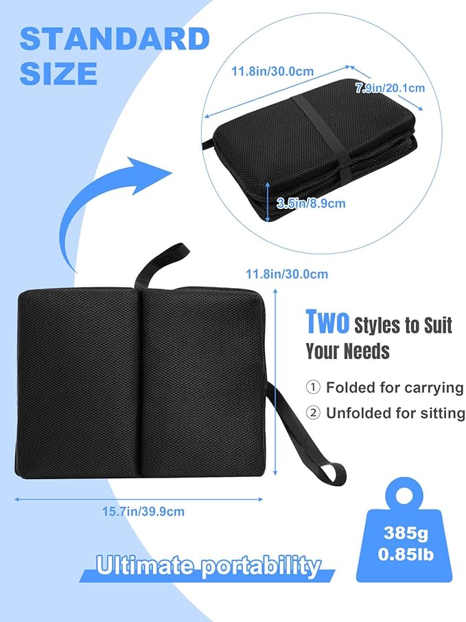 FASTMOMENT Airplane Seat Cushion Portable Travel Cushion for Comfort Foldable Stadium Pad with Breathable Fabric Seat Pad Perfect for Long Flights, Office, Bleacher, Camping