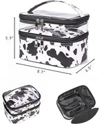 Double-layer Cosmetic Bag Makeup Bag Travel Makeup Bag Makeup Bags for Women Cosmetics Cases Portable Waterproof Foldable (Cow Print)