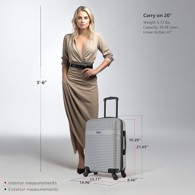 InUSA RESILIENCE Luggage with Spinner Wheels | Durable Lightweight Hardshell Suitcase, Spacious Travel Bag with Handle and Trolley | 20-Inch Carry On Small Luggage | Silver