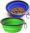 Collapsible Dog Bowls [2 Pack] 34 oz, Slow Feeder Bowl, Travel Dog Bowls Pet Portable Foldable Water Food Feeding Dishes with Carabiner Clip for Traveling Hiking Walking-Green & Blue