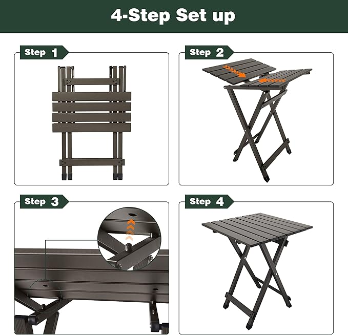 SUNNYFEEL Folding Camping Table - Lightweight Aluminum Portable Picnic Table, 18.5L x 18.5W x 24.5H Inch for Cooking, Beach, Hiking, Travel, Fishing, BBQ, Indoor Outdoor Small Foldable Camp Tables