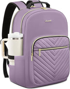 LOVEVOOK Laptop Backpack for Women with Giant Tumbler Holder 18.4 inch,Designer Travel Backpack Laptop Bag College Backpack,Quilted Work Nurse Teacher Backpack Purse Computer Bag Daypack,Taro Purple