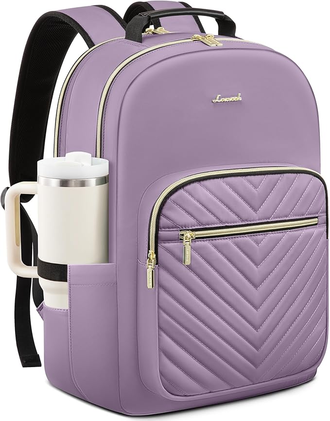 LOVEVOOK Laptop Backpack for Women with Giant Tumbler Holder 17.3 inch,Designer Travel Backpack Laptop Bag College Backpack,Quilted Work Nurse Teacher Backpack Purse Computer Bag Daypack,Taro Purple