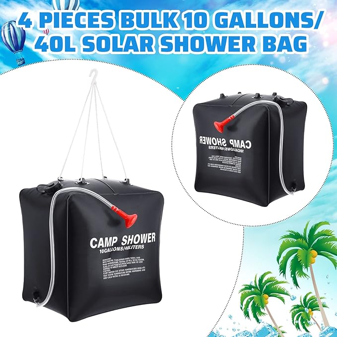 Retisee 10 Gallons/ 40L Solar Camping Showers with Hot Water Portable Camping Shower Bag with Removable Hose Nylon Ropes for Outdoor Hiking Climbing Traveling