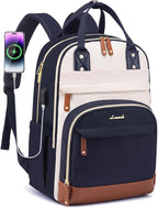 LOVEVOOK Laptop Backpack Women with USB Port Design,17.3 inch Waterproof Work Travel Backpack Computer Laptop Bag,Cute College Nurse Teacher Backpack Purse,Gifts for Women & Men,Beige-Blue-Brown