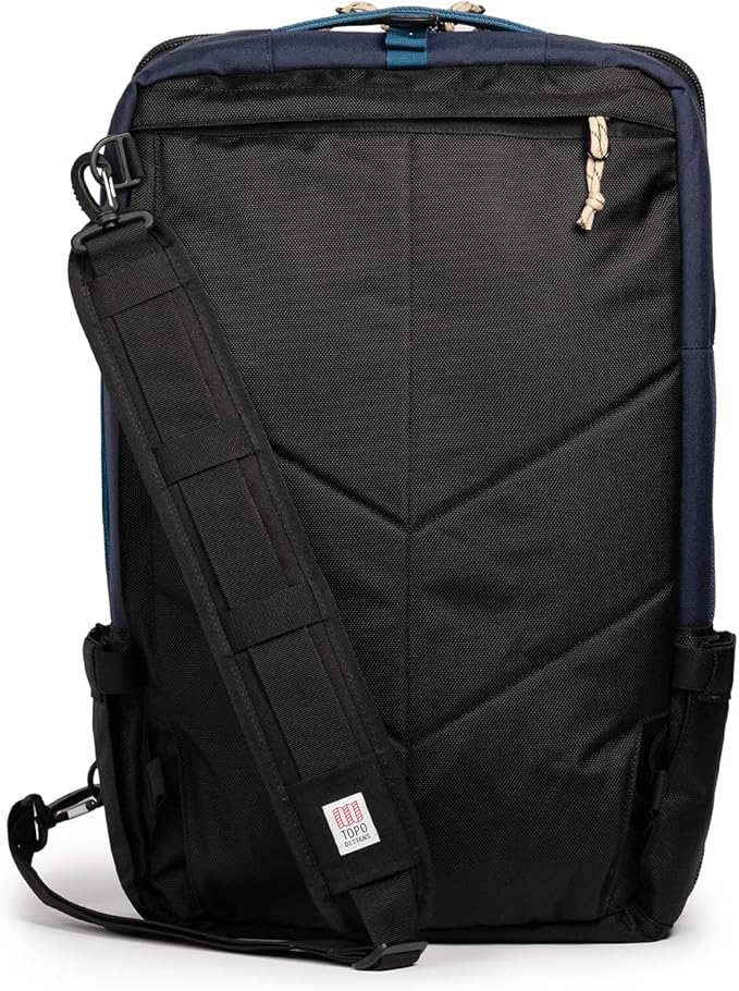 Topo Designs Global Travel Bag – 30L or 40L - Carry-On Compliant Most Airlines, Durable Travel Duffel Bag, Clam Shell Main Pocket, Laptop Sleeve, Backpack, Luggage (40L / Navy/Sahara)