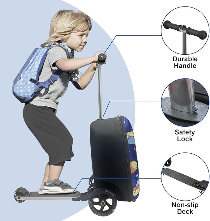 Scooter Suitcase for Kids with LED Wheels, Lightweight & Foldable Scooter Luggage for Travel