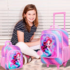 2PCS Girls Suitcase Set, 18" Kids Mermaid Carry on Luggage with Wheels, Cute Travel Rolling with 12" Toddler Backpack(Pink)