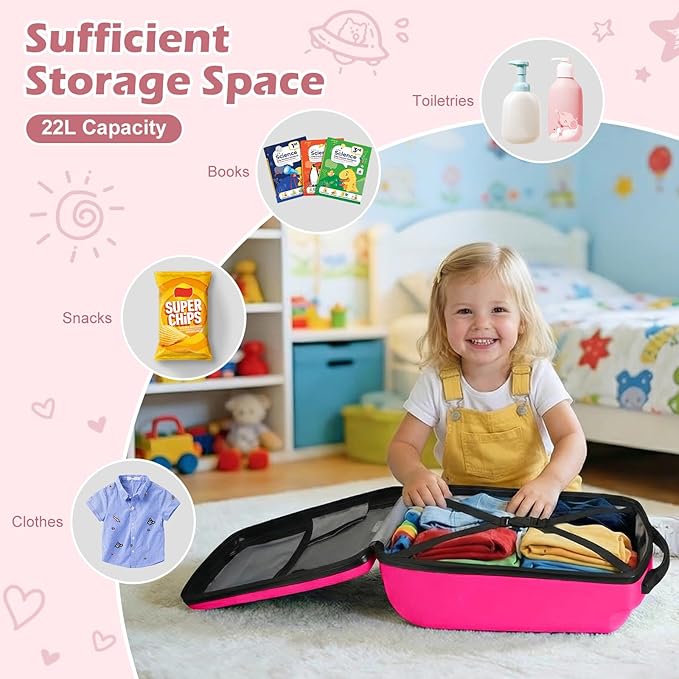 Scooter Luggage for Kids Scooter Suitcase for Ages 4-12, 4 in 1 Kids Luggage Boarding Suitcase Detachable & Foldable Scooter Travel Trolley Ride On Luggage-Fuchsia