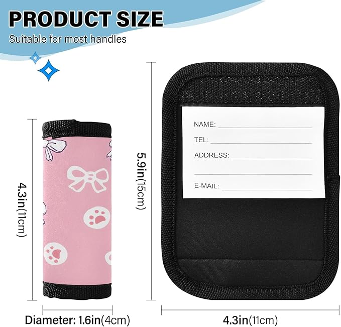 Bowknot Cat Paw Print Pink Luggage Handle Wrap for Suitcase Luggage Tags Handle Covers Identifiers Soft Decorations Travel Accessories 2 Pack