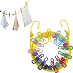 Portable Travel Clothesline,Adjustable Elastic Stretch Line with 12pcs Clothes Clips,for RV Outdoor and Indoor Camping Accessories (Yellow)