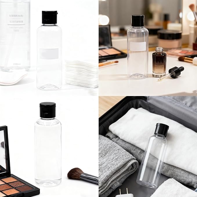 5 Pcs Transparent Travel Size Bottles, 3.4oz Travel Size Containers with Labels, Refillable Liquid Containers for Travel/Travelers/Toiletries