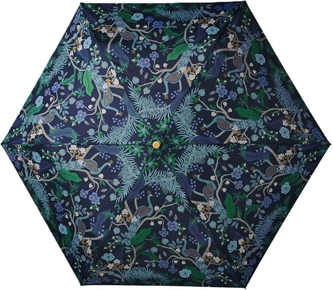 RIFLE PAPER CO. Umbrella, Matching Storage Sleeve, Portable, Auto Open and Close, Wooden Handle, Printed in Full Color