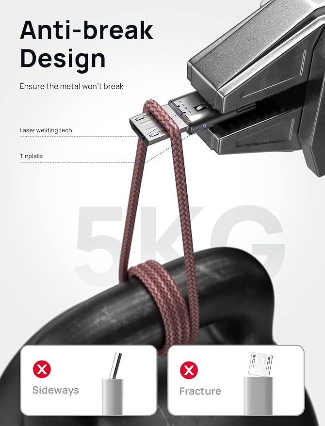 JSAUX (2-Pack 6.6FT) Micro USB Android Charger Cable Nylon Braided Cord Compatible with Galaxy S7 S6 J7 Edge Note 5, Kindle. MP3 and More-Pink