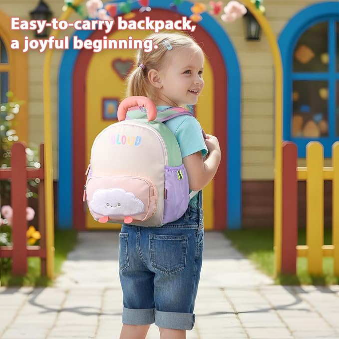 GAGAKU Toddler Backpack for 2-4 years with Whistle & Reflective Strip, Purple Pink Cloud Girls Backpack Splash-proof Water Design Lightweight School Preschool Bookbag