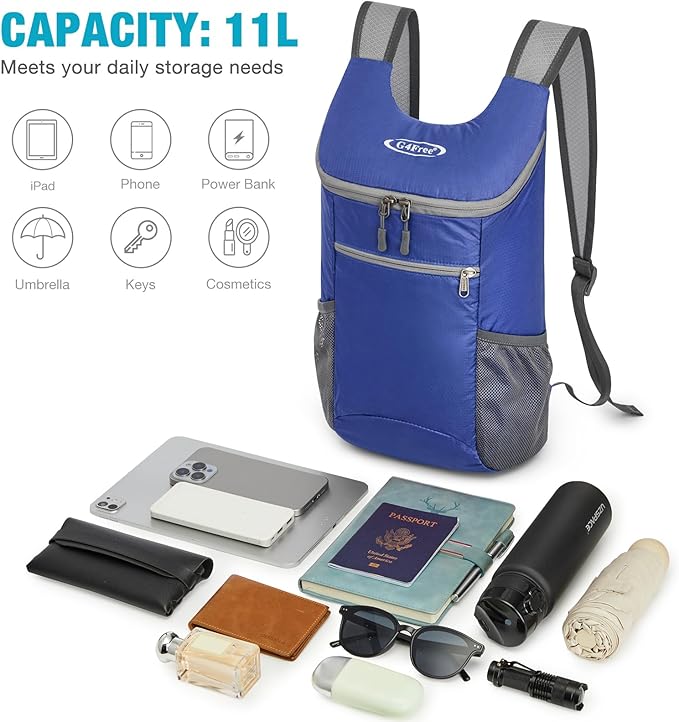 G4Free Lightweight Packable Hiking Backpack for Men Women Small Hiking Daypacks Foldable Shoulder Pack Casual Outdoor Bag 11L